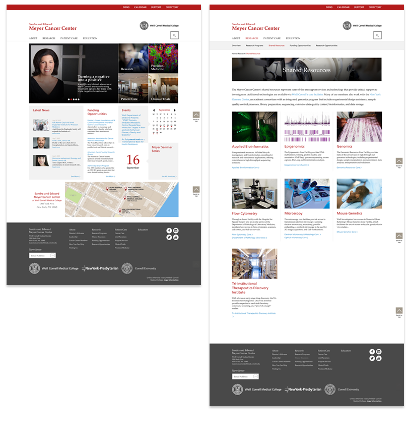 Meyer Cornell Cancer Center Website Screens